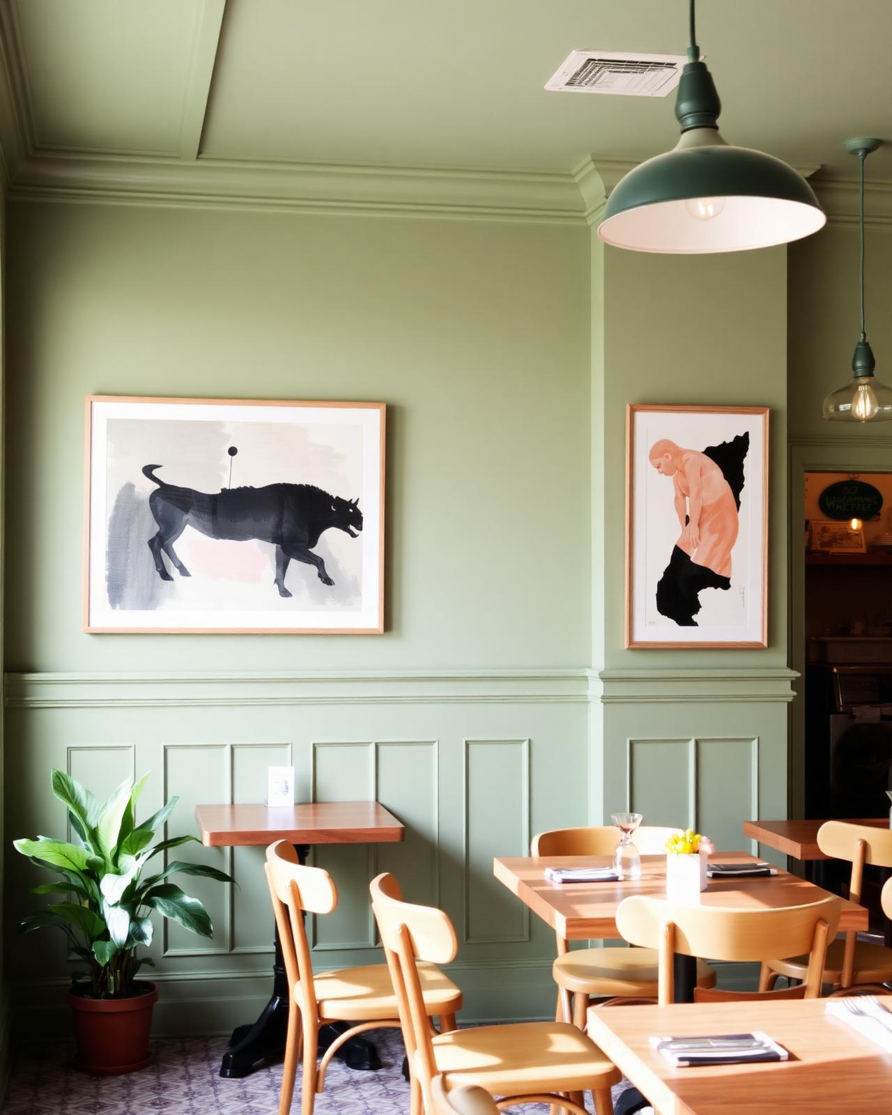 Cosy sage-green interior of The Village Co.